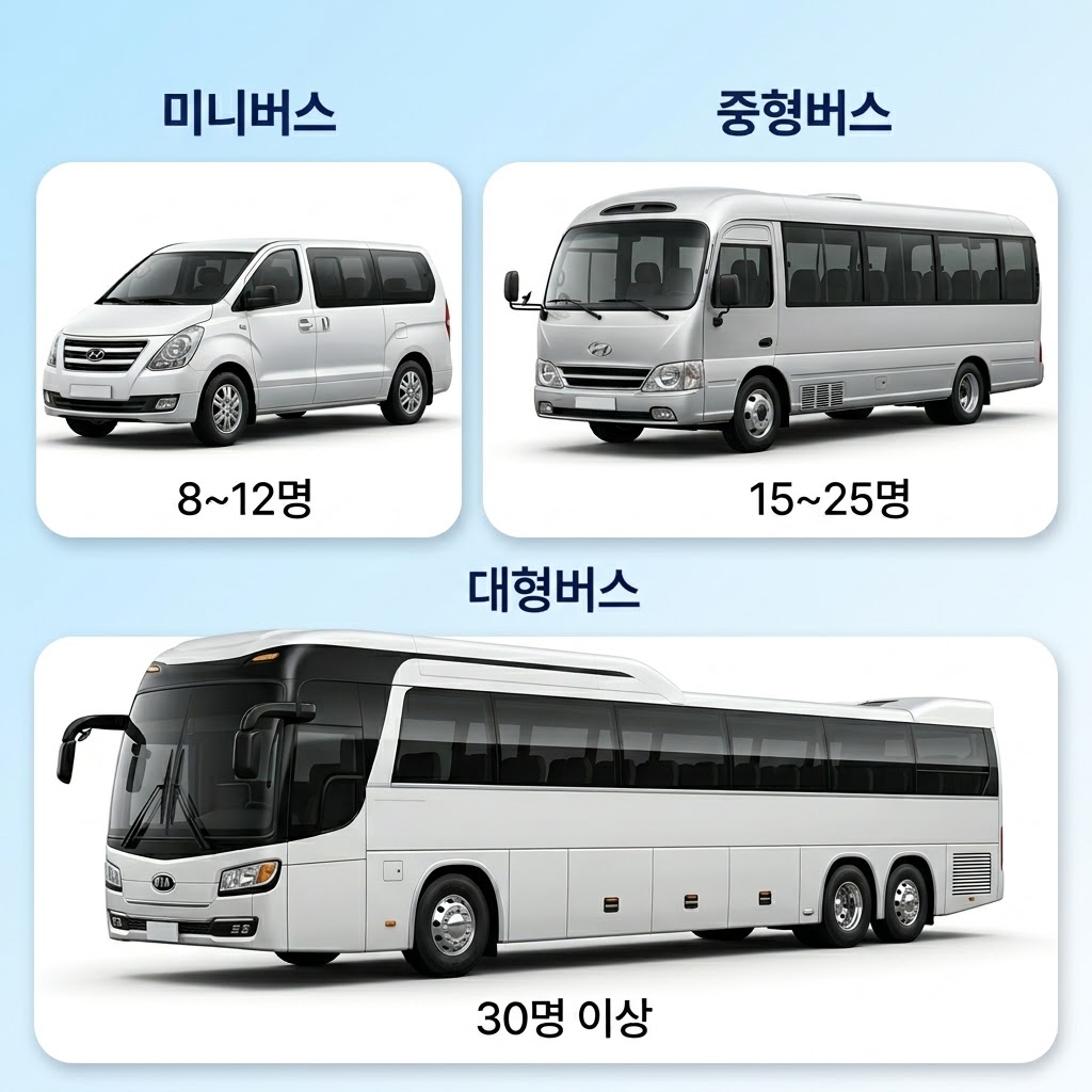제주 미니버스 중형버스 대형버스 차량 크기 비교 이미지